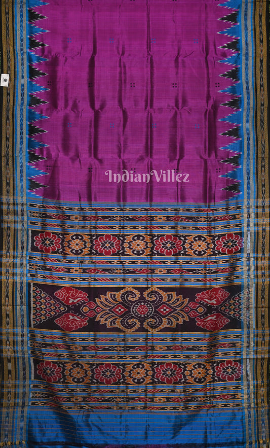 Purple Blue Buti Design Odisha Ikat Khandua Silk Saree 