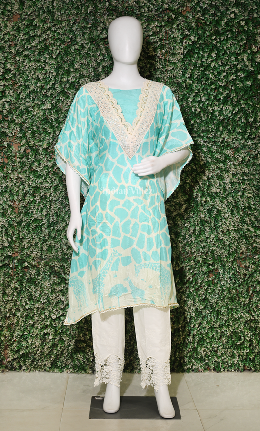 Designer Aqua Blue  Kaftan with Pant