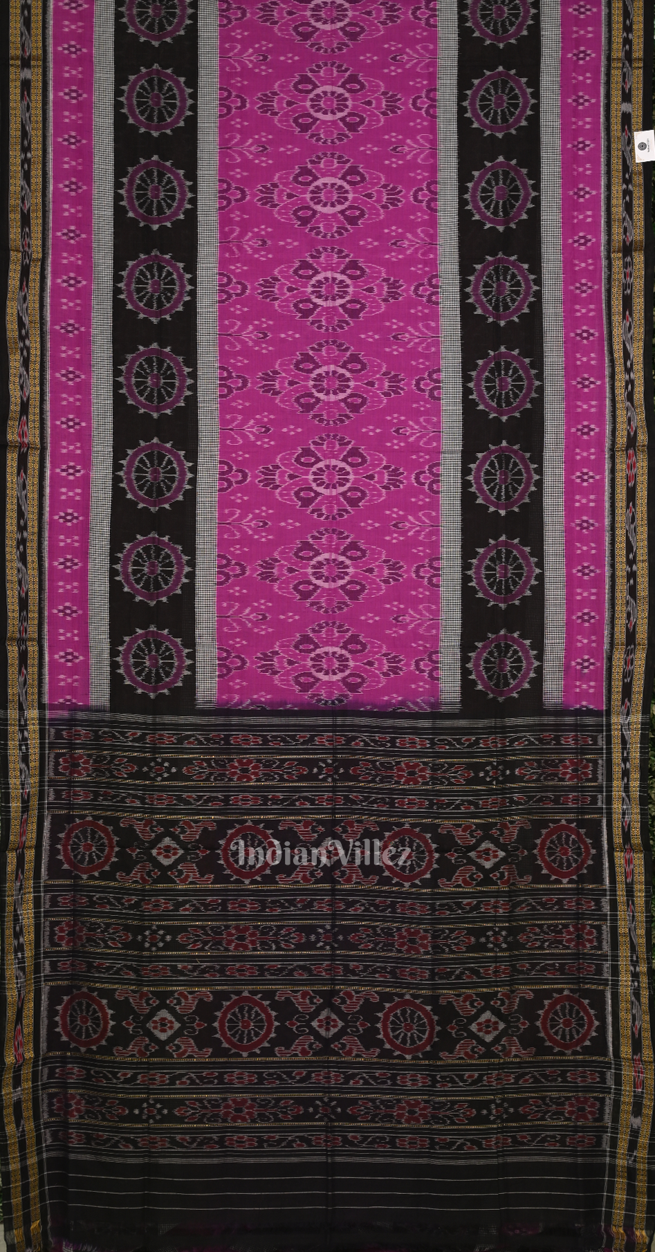 Rani Black Pasapali Border Odisha Ikat Sambalpuri Cotton Saree 
