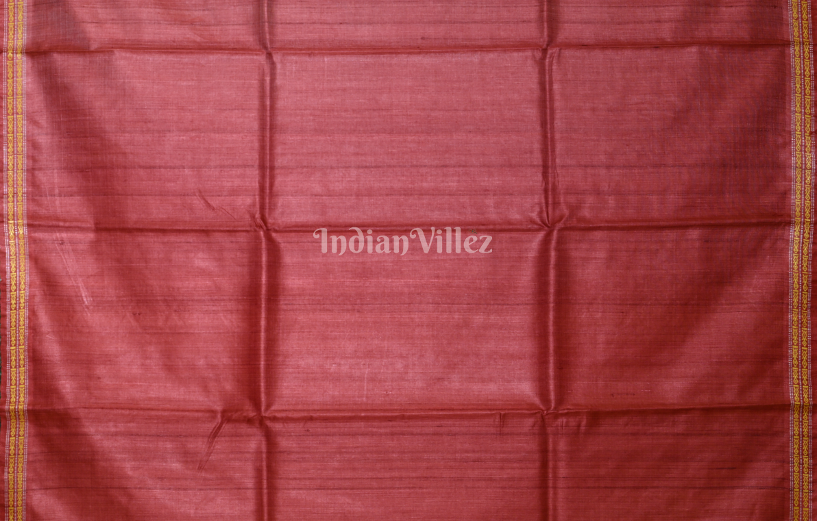 Beige Red Veena Pani Theme Fine Gopalpur Tussar Silk Saree 