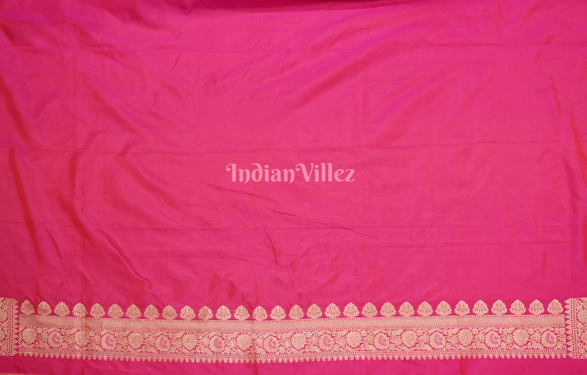 Exclusive Bridal Hot Pink Floral Design Pure Katan Banarasi Silk Saree 