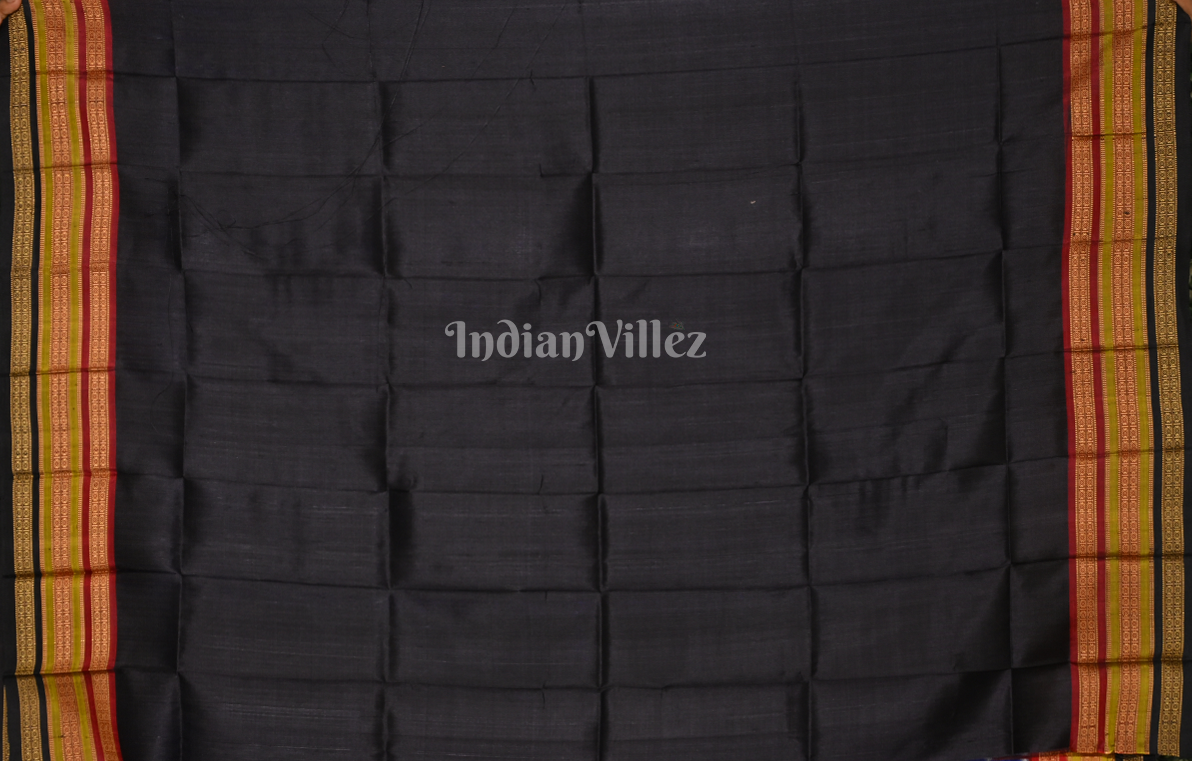 Royal Blue Black Pasapali Kathiphera Odisha Ikat Khandua Silk Saree 
