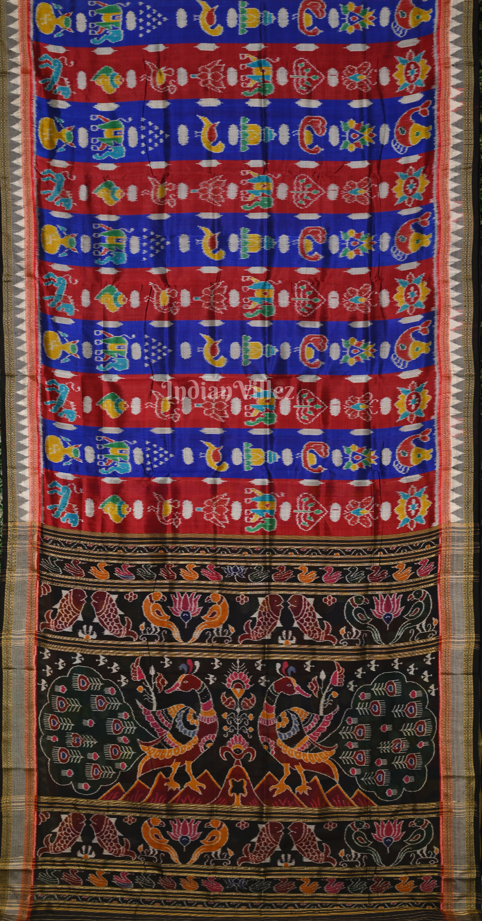 Blue Red Nabarangi Nabakothi Odisha Ikat Khandua Silk Saree