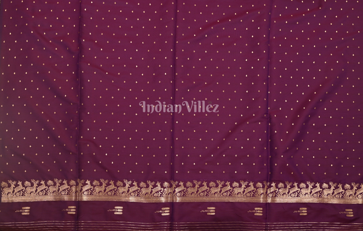 Purple Wine  Butta Butti Design Pure Mashru Satin Silk Banarasi Saree
