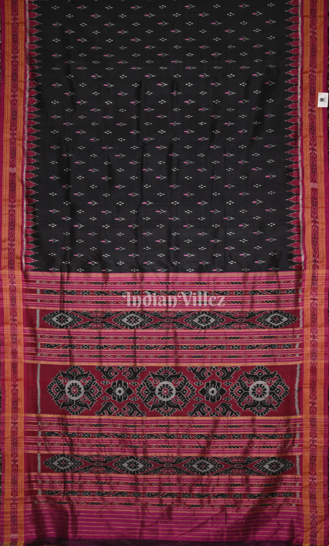 Black Magenta Pink Mayur Chandrika Odisha Ikat Khandua Silk Saree
