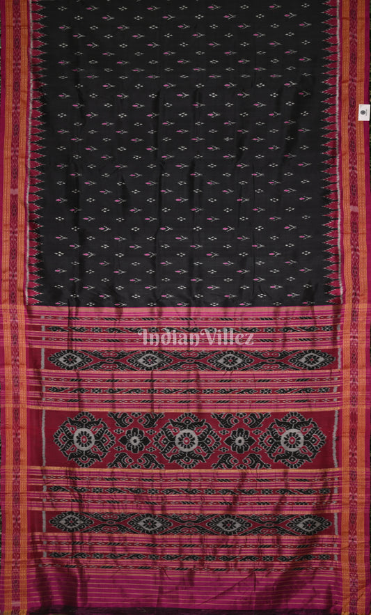 Black Magenta Pink Mayur Chandrika Odisha Ikat Khandua Silk Saree