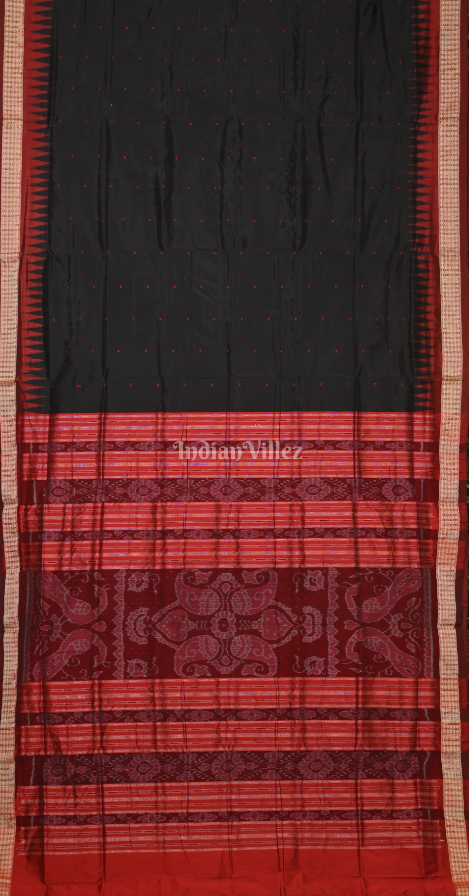 Black Maroon Buti Design Odisha Ikat Bomkai Silk Saree 