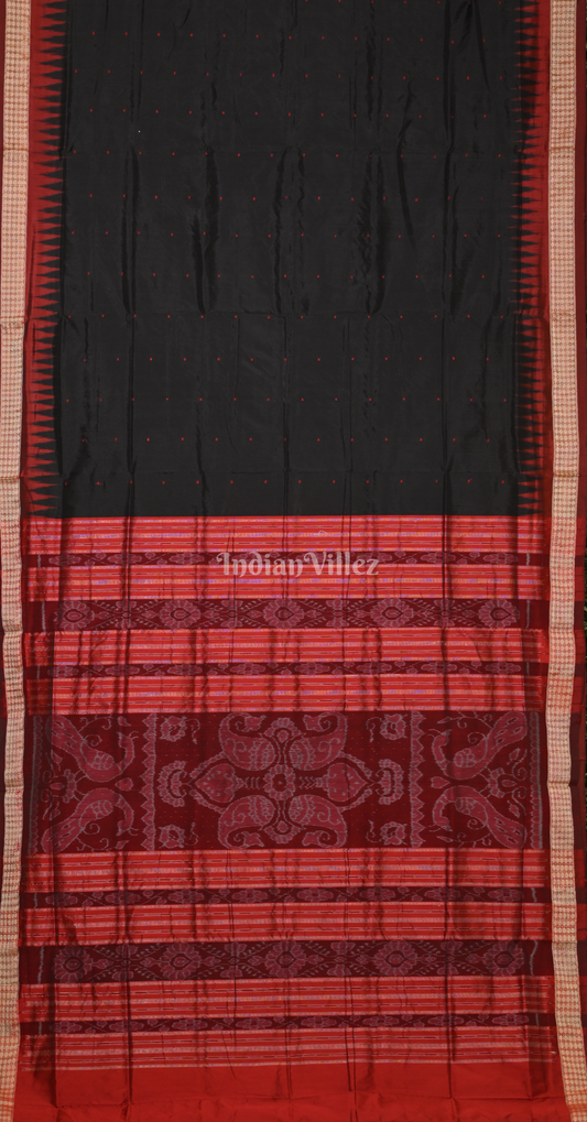 Black Maroon Buti Design Odisha Ikat Bomkai Silk Saree 