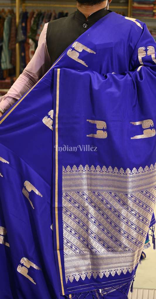 Royal Blue Mashru Satin Banarasi Silk Saree 