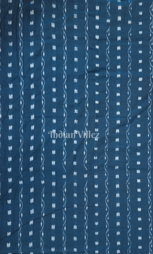 Peacpock Blue Tipa Design Odisha Ikat Sambalpuri Cotton Fabric 