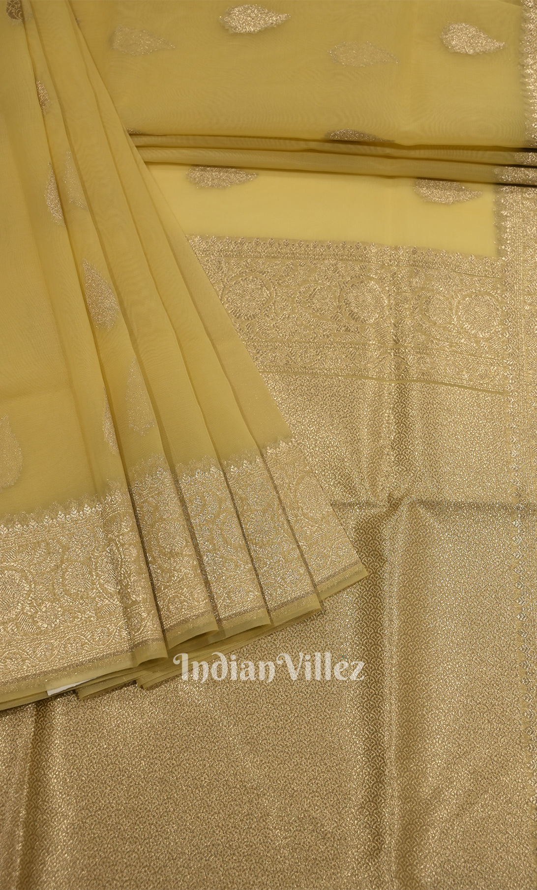Cream Yellow Chanderi Silk Banarasi Saree 