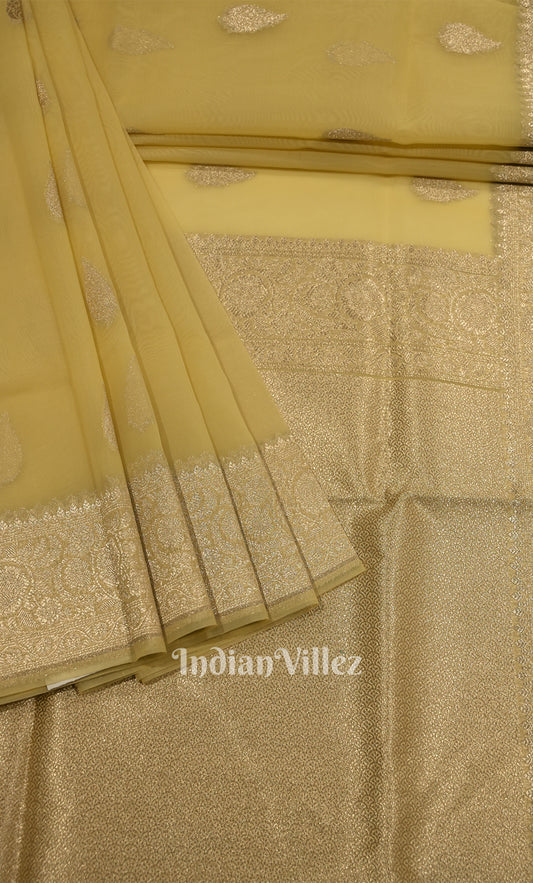 Cream Yellow Chanderi Silk Banarasi Saree 