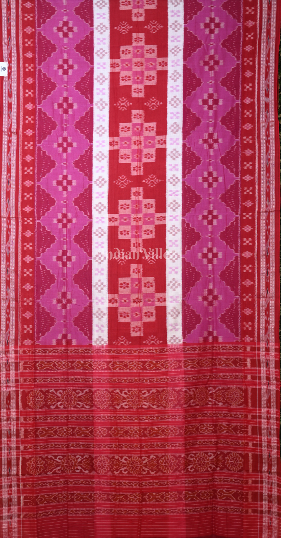 Pink Red Pasapali Odisha Ikat Sambalpuri Cotton Saree 