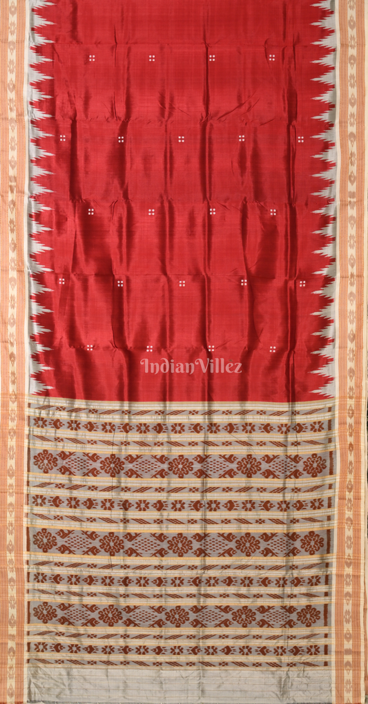 Maroon Cream Buti Design Odisha Ikat Khandua Silk Saree 