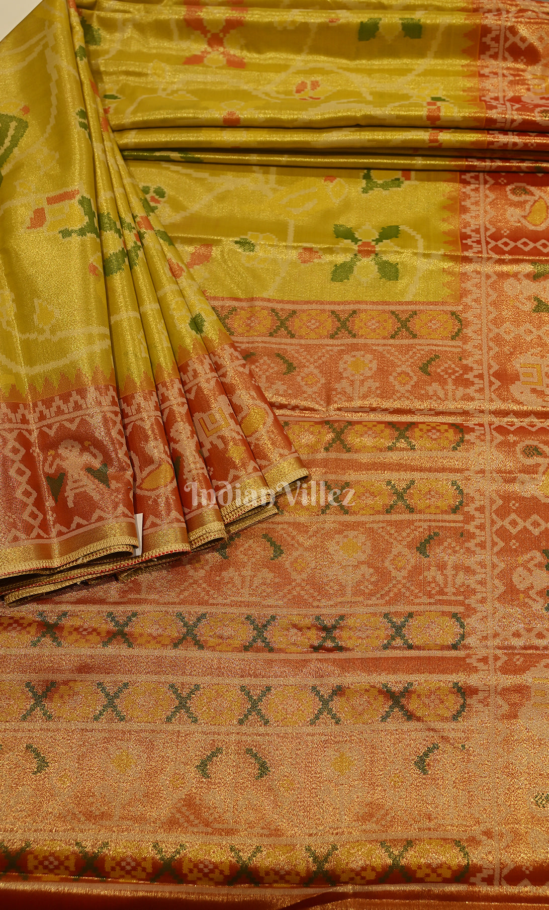 Golden yellow Orange Dual Tone Digital Print Kanjivaram Silk Saree 