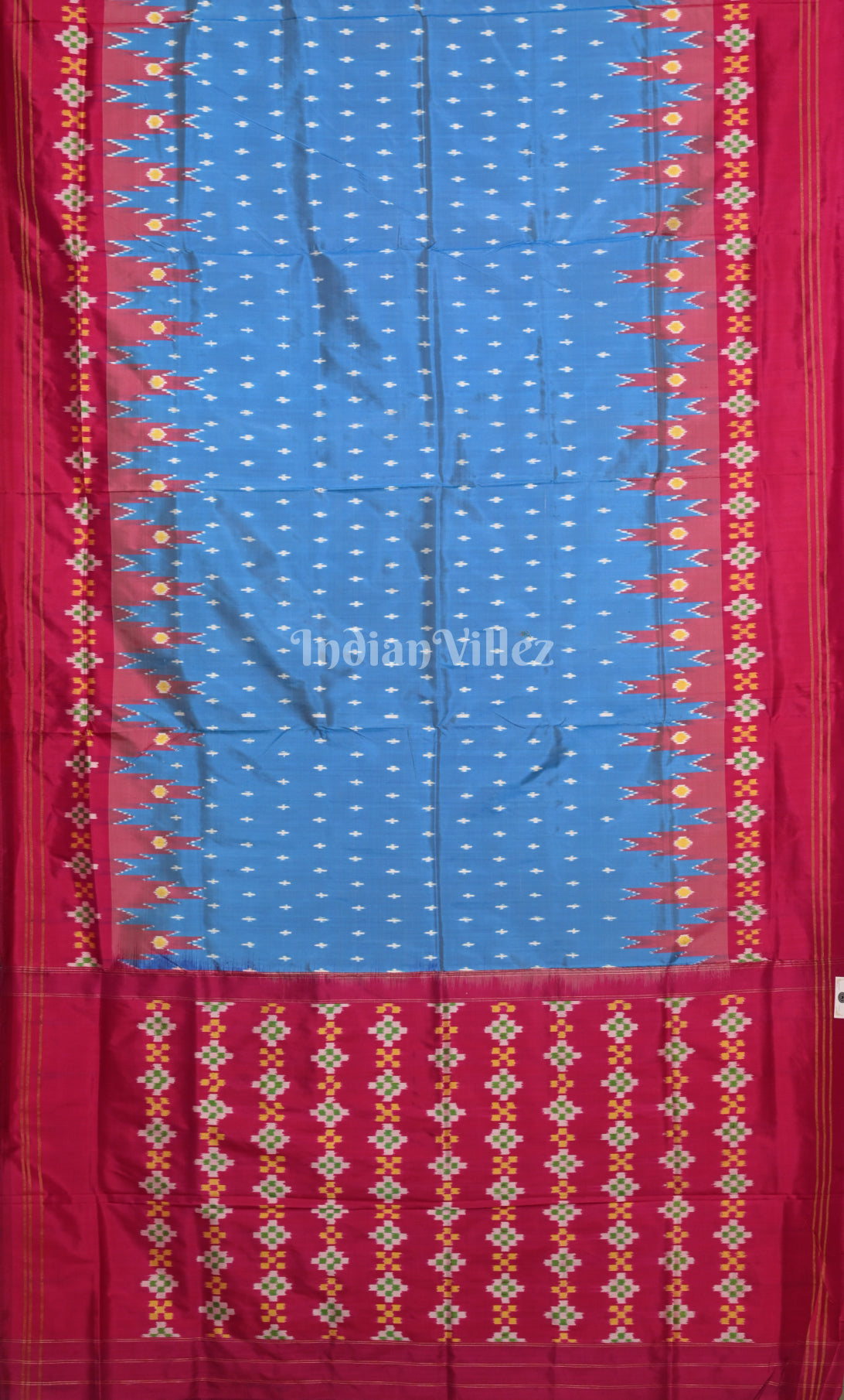 Sky Blue Rani Pink Pochampally Ikat Silk Saree 