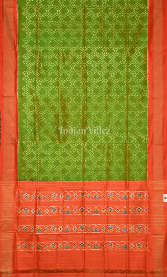 Green Red Pochampally Ikat Silk Saree 