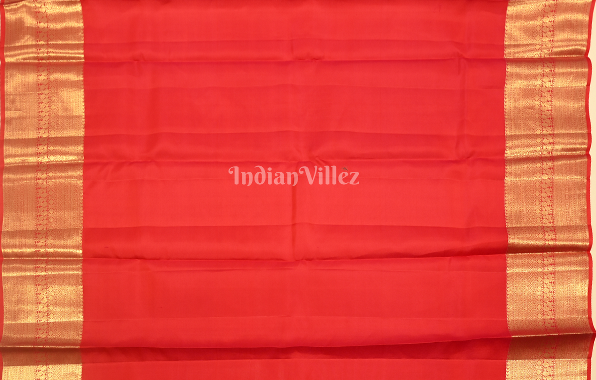 Red Golden Floral Motif Brocade Pure Kanjivaram Silk Saree 