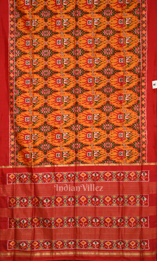 Orange Red Pochampally Ikat Silk Saree