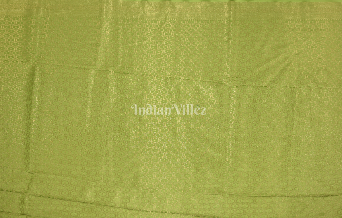 Mehendi Green Satin Silk Banarasi Saree With Brocade Blouse