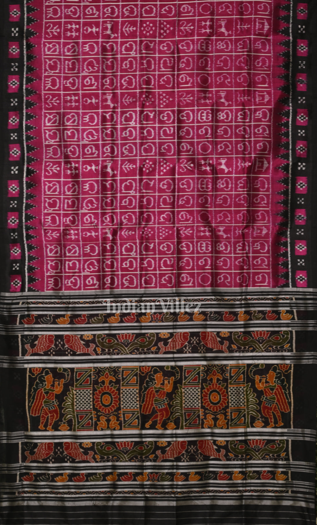 Magenta Pink Black Odia Barnamala Contemporary Designer Silk Saree 