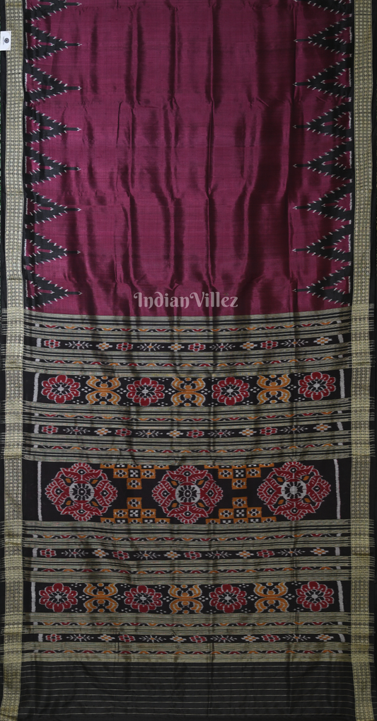 Maroon Black Odisha Ikat Khandua Silk Saree with Pasapali Anchal