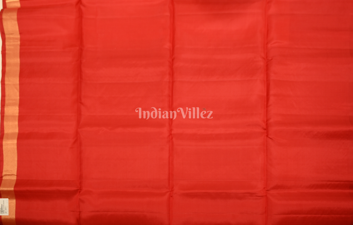 Orange Red Golden Zari Pure Kanjivaram Soft Silk Saree 