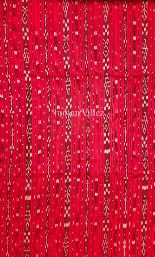 Red Maroon Stripes Sambalpuri Odisha Ikat Cotton Fabric