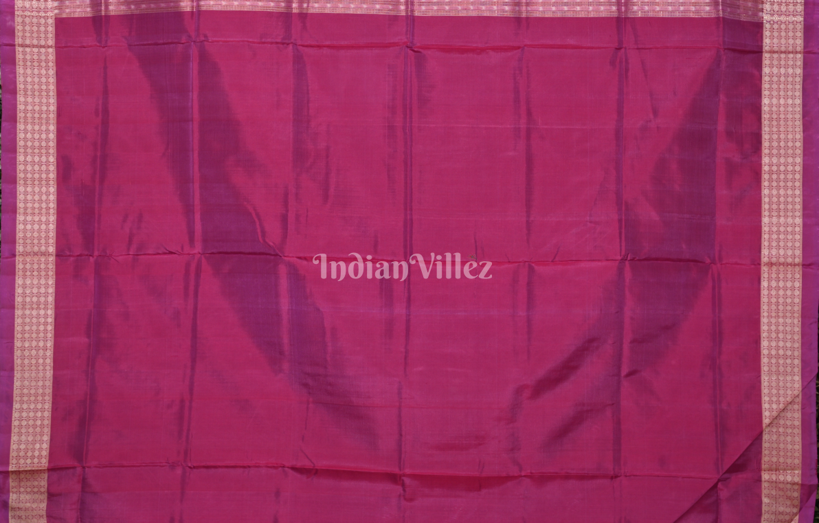 Magenta Pink Laxmi Pada Chita Design Odisha Ikat Sambalpuri Silk Saree