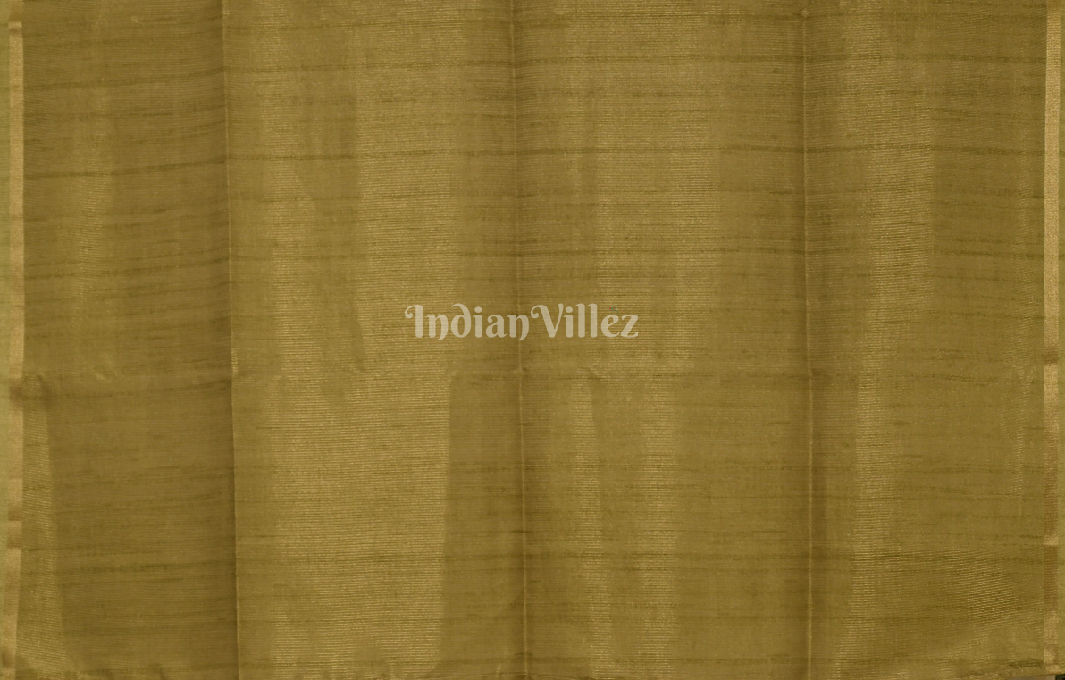 Beige Green Bird Motif Tusasr Silk Saree