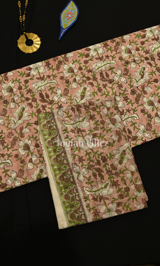 Baby Pink Green Sanganeri Block Printed Cotton Suit Sets 