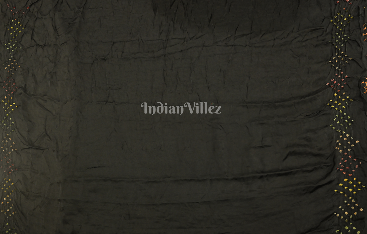Black Neon Check Bandhani Ghatchola Gaji Silk Saree with Zari Work