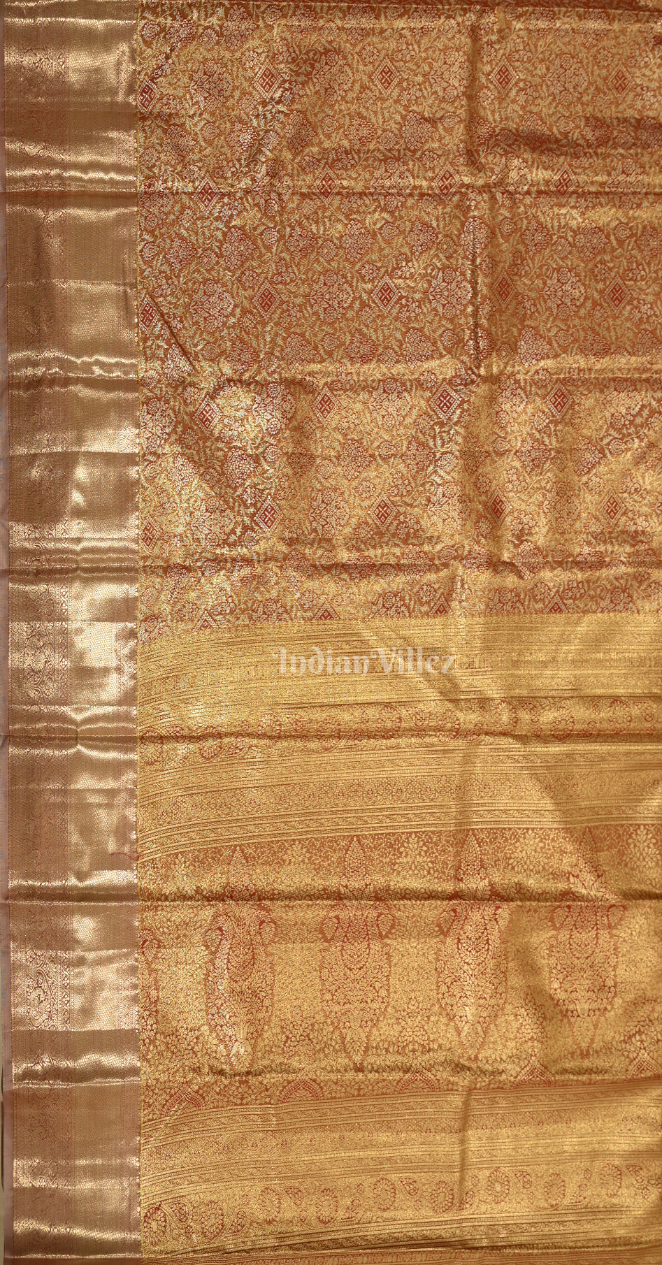 Rust Orange Floral Brocade Pure Kanjivaram Tissue Silk Saree 