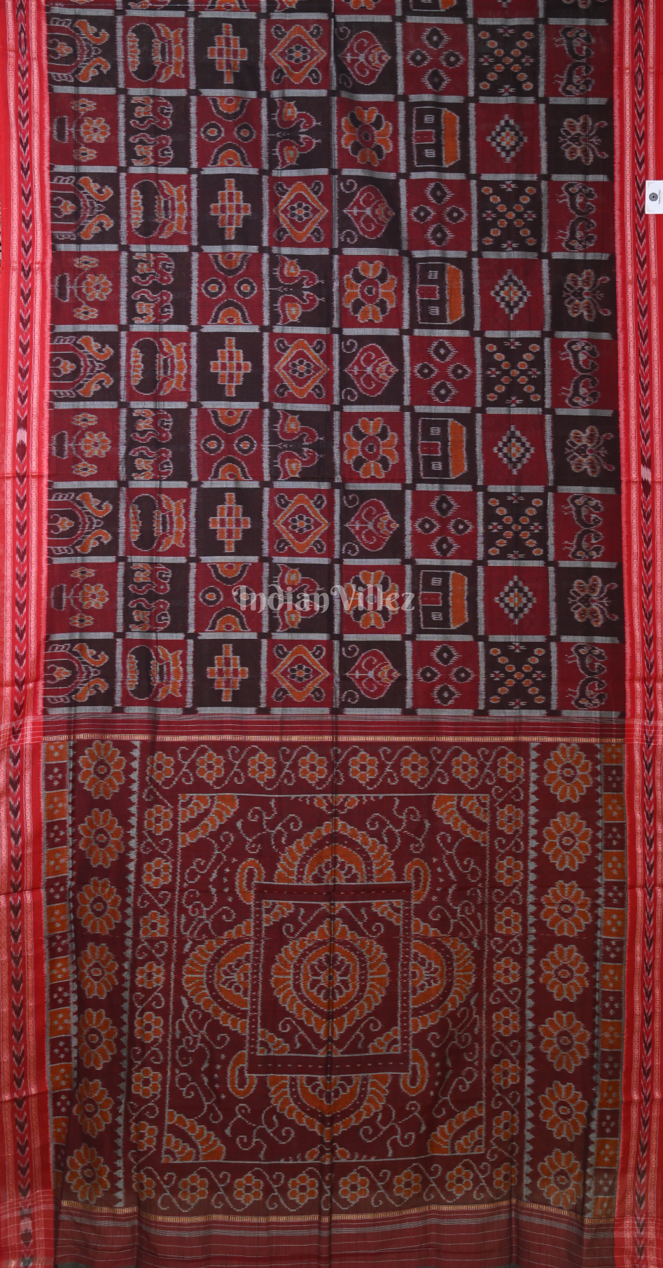 Maroon Black Nabakothi Odisha Ikat Sambalpuri Cotton Saree 