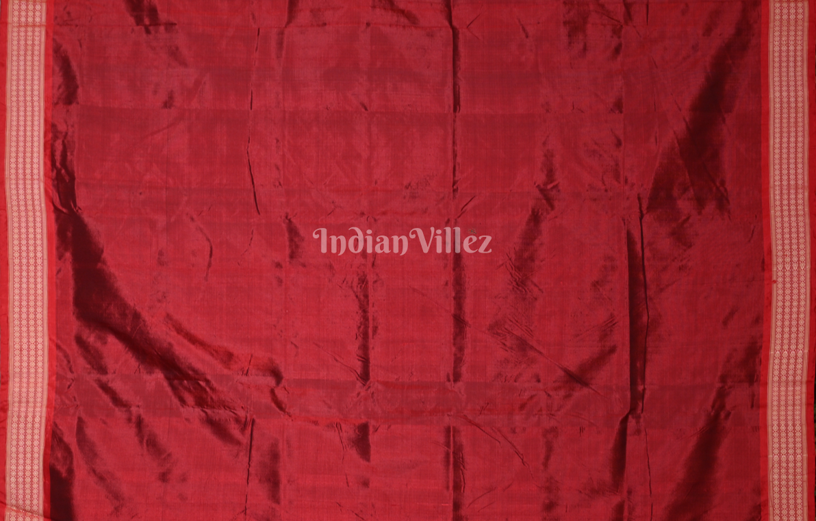 Mehendi Red Maroon Nabakothi Odisha Ikat Sambalpuri Silk Saree 
