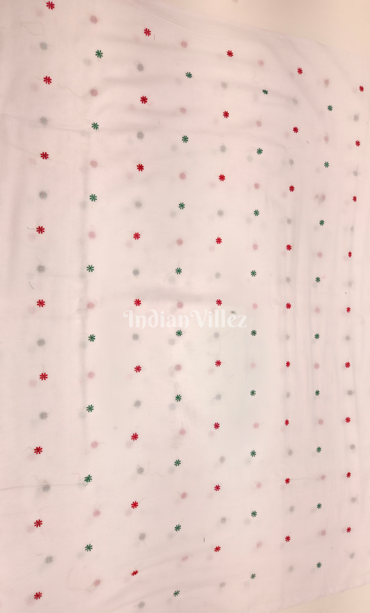 White with Multicolor Buti Motif Odisha Ikat Cotton Fabric 