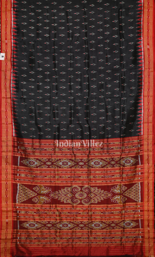 Black Red Mayur Chandrika Odisha Ikat Khandua Silk Saree