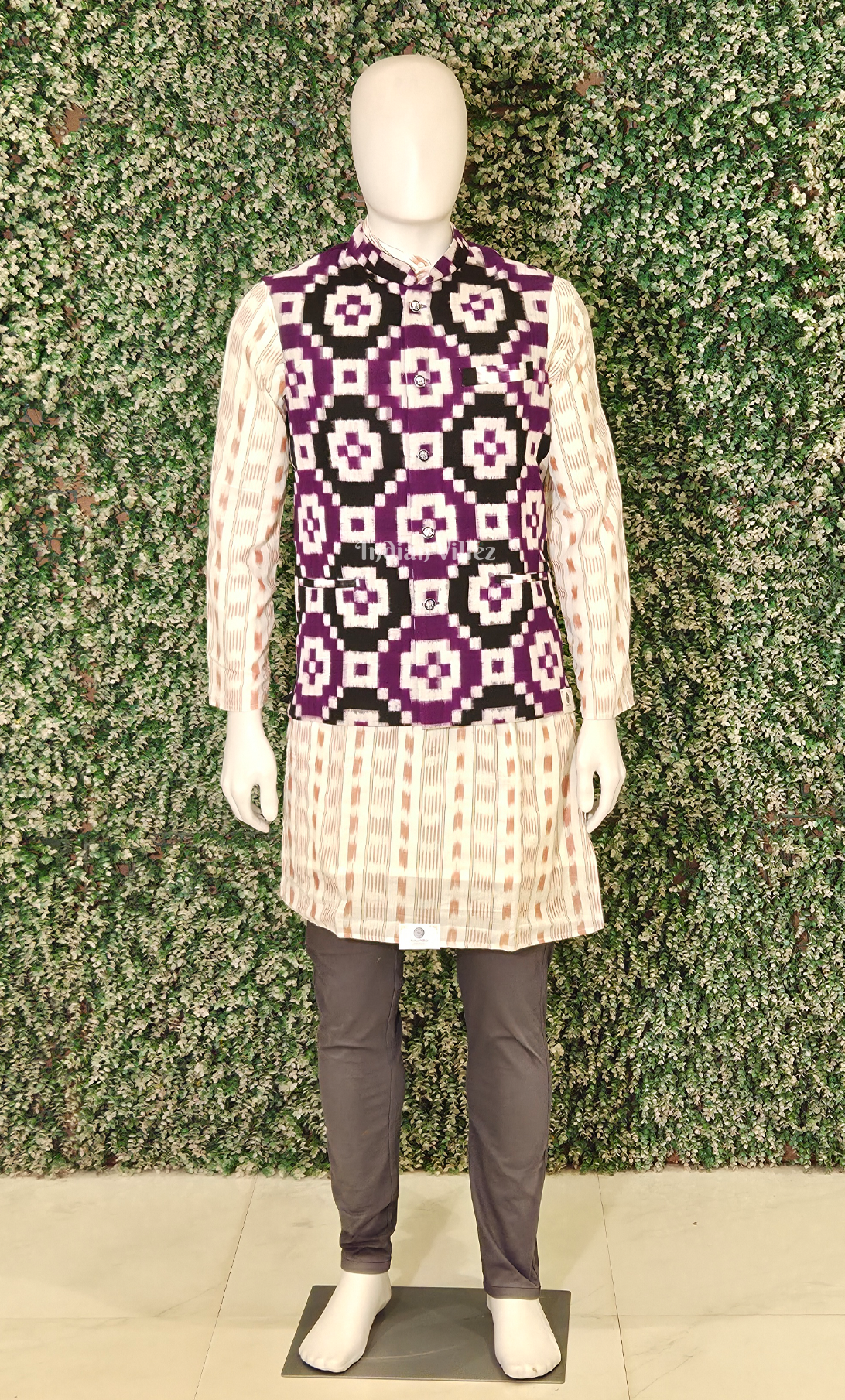 Purple Black Pasapali Odisha Ikat Half Bandi Jacket for Men 
