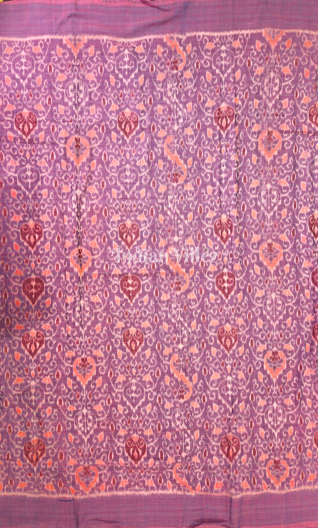 Purple Pink Floral Motif Odisha Ikat Sambalpuri Cotton Fabric 