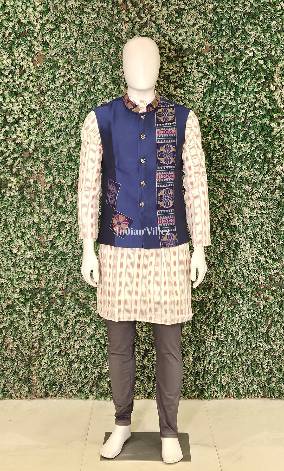 Blue Odisha Ikat Half Bandi Jacket for Men