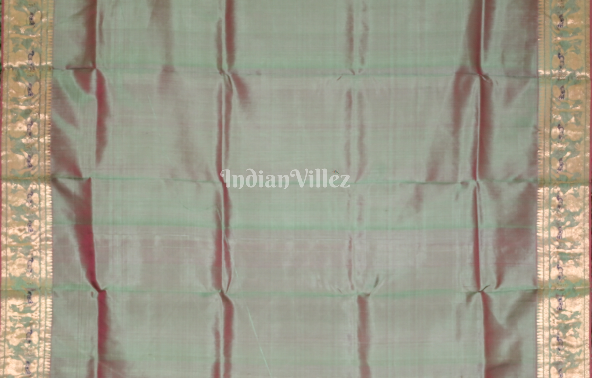 Sage Green Golden Handwoven Baluchari Silk Saree 