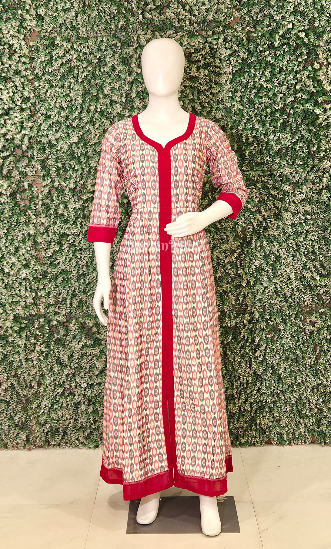 Grey Red Odisha Ikat Designer Gown For Women