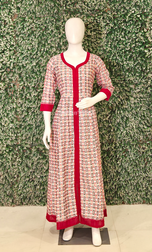 Grey Red Odisha Ikat Designer Gown For Women