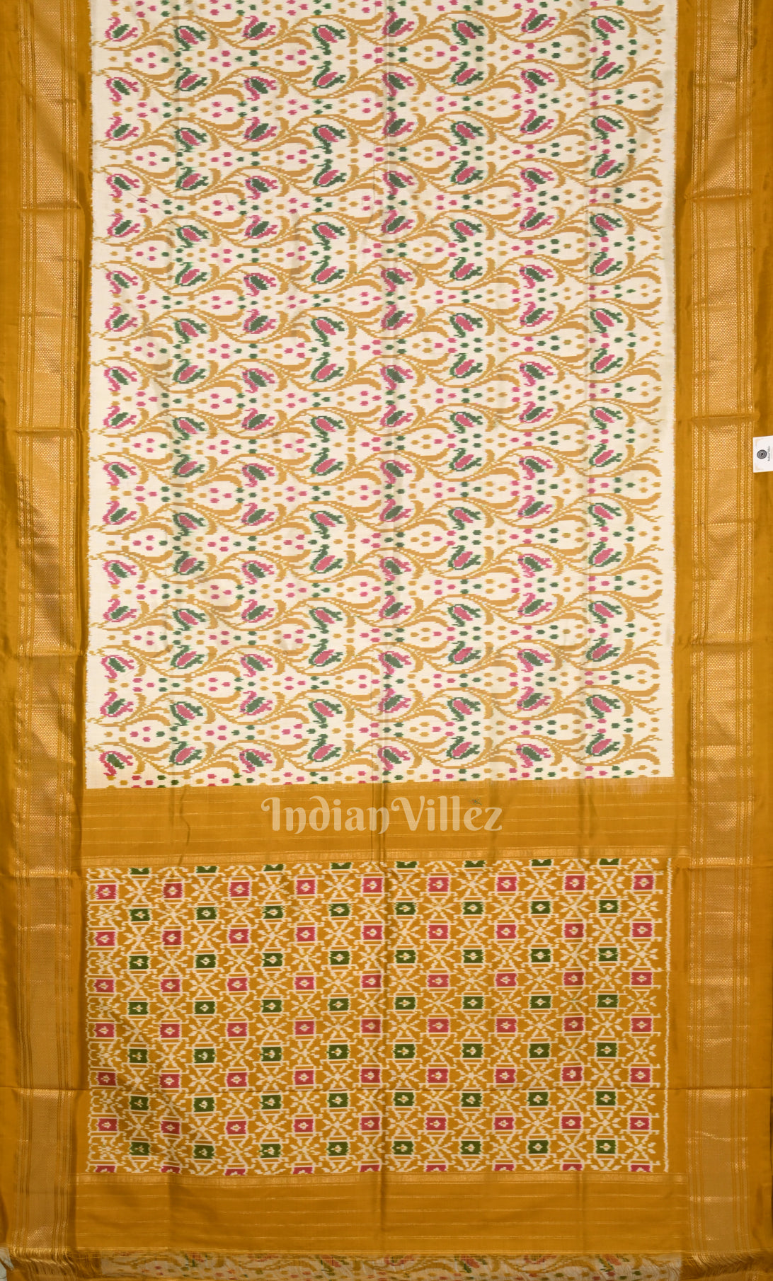 Off White Mustard Yellow Pochampally Ikat Silk Saree