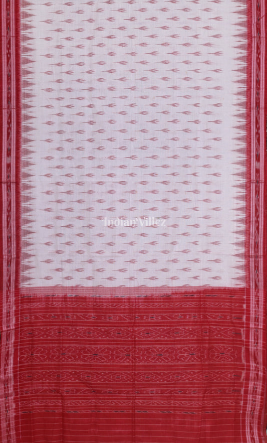 White Red Mayur Chandrika  Odisha Ikat Maniabandha Cotton Saree