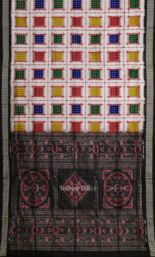 White Black Ashwini Odisha Ikat Sambalpuri Silk Saree
