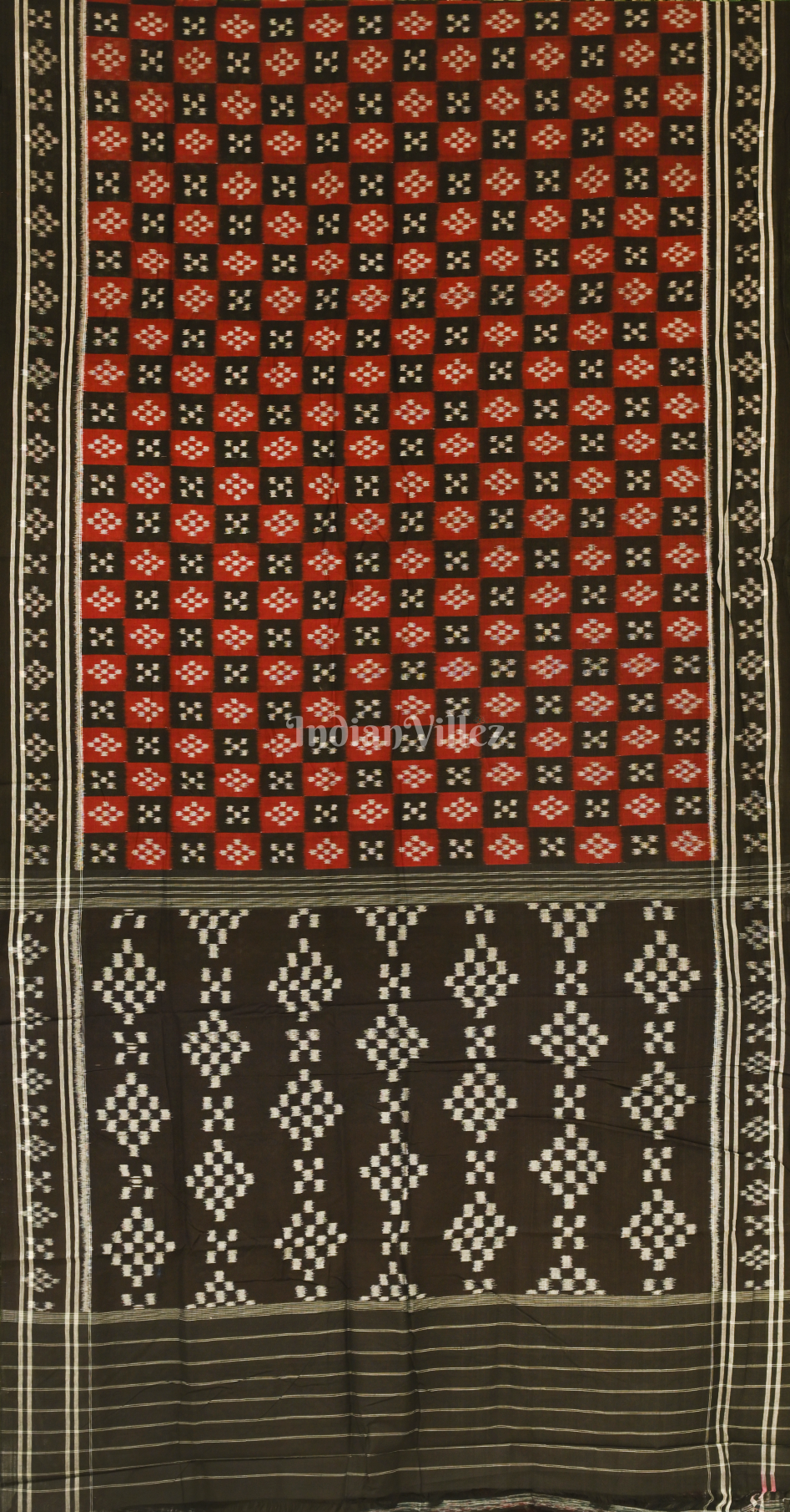 Maroon Black Mini pasapali Odisha Handloom Sambalpuri Ikat Cotton Saree 