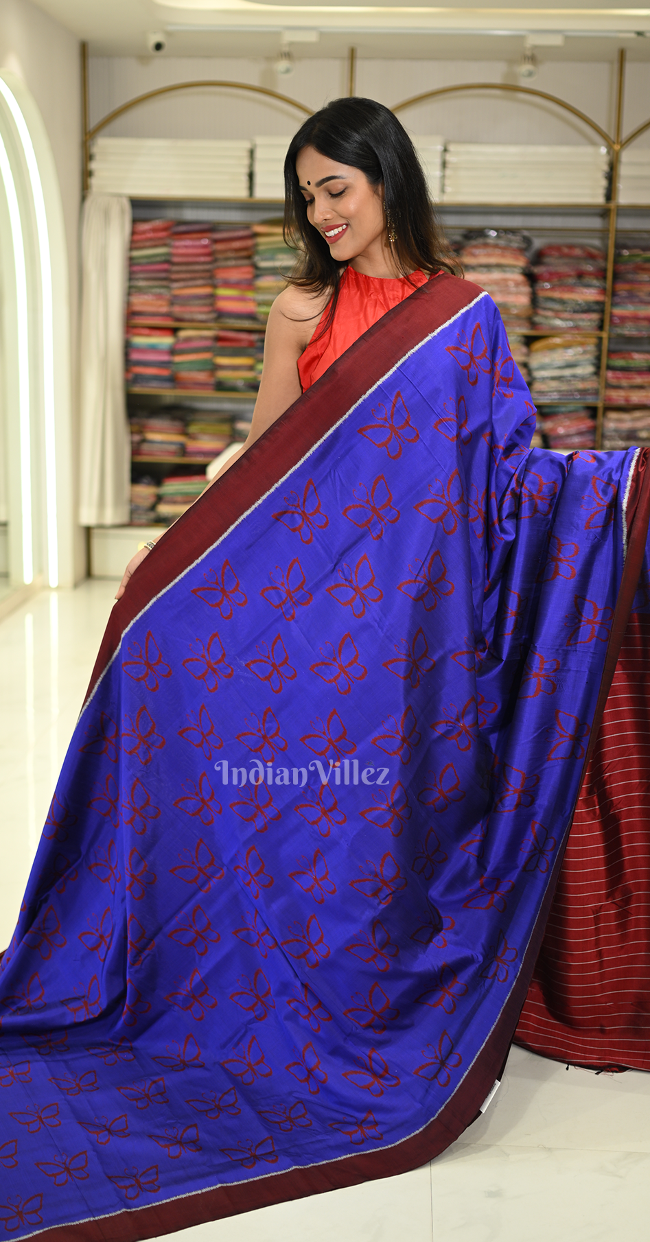 Blue Butterfly Design with Tribal Anchal Contemporary Designer Saree