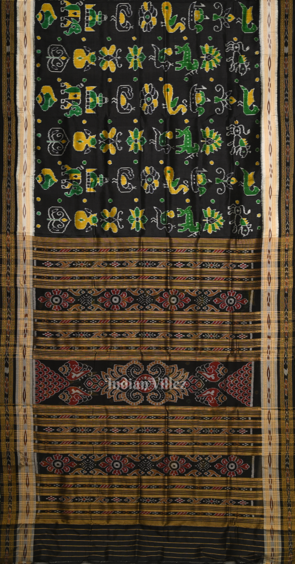 Black Nabarangi Nabakothi Odisha Ikat Khandua Silk Saree 