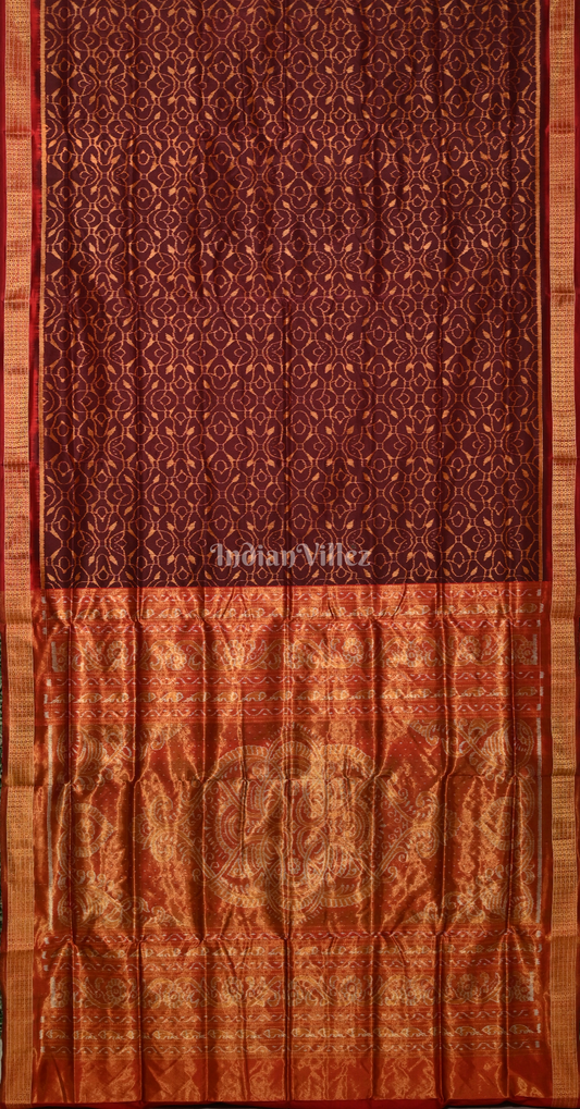 Exclusive Coffee Red Odisha Ikat Half Tissue Sambalpuri Silk Saree 
